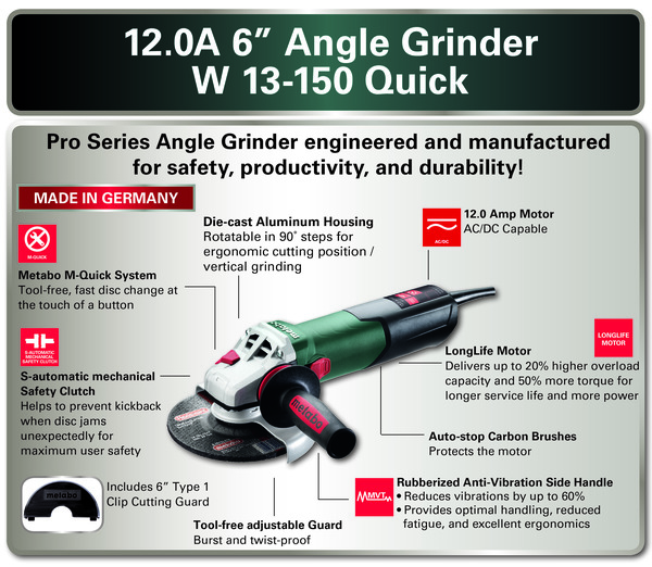 PTM-G603632420 6" Angle Grinder - 10,000 RPM - 12.0 Amps - w/ Lock-on